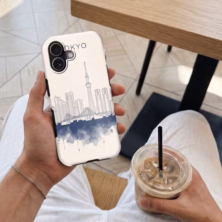 Tokyo - Skyline - Stad - Abstract - Blauw Toughcase MagSafe Apple iPhone 17 klein -Sfeer1M