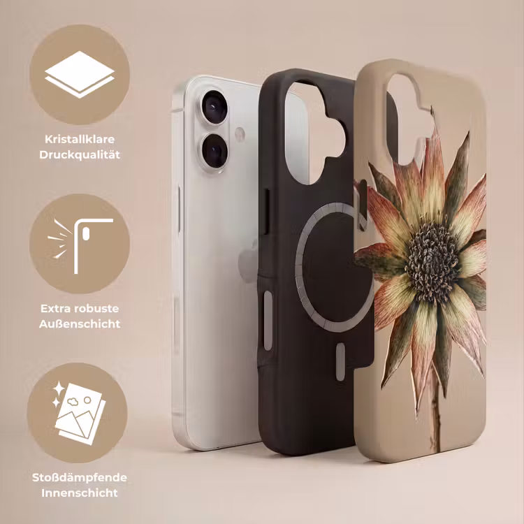 Droogbloem - Protea - Vintage - Beige - Rustiek Toughcase MagSafe Apple iPhone 17 klein -USP_Lagen_DE