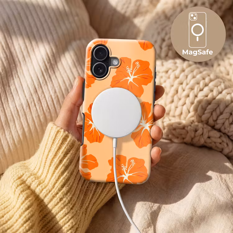 Tropisch - Hibiscus - Oranje Toughcase MagSafe Apple iPhone 17 klein 1017 -USP_MagsafeV
