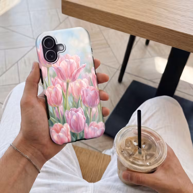 Tulpen - Veld - Lente - Roze Toughcase MagSafe Apple iPhone 17 klein -Sfeer1M