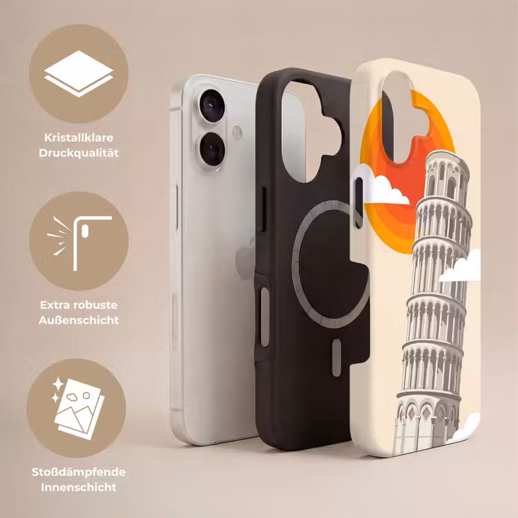 Toren - Pisa - Architectuur - Minimalistisch - Beige Toughcase MagSafe Apple iPhone 17 klein -USP_Lagen_DE
