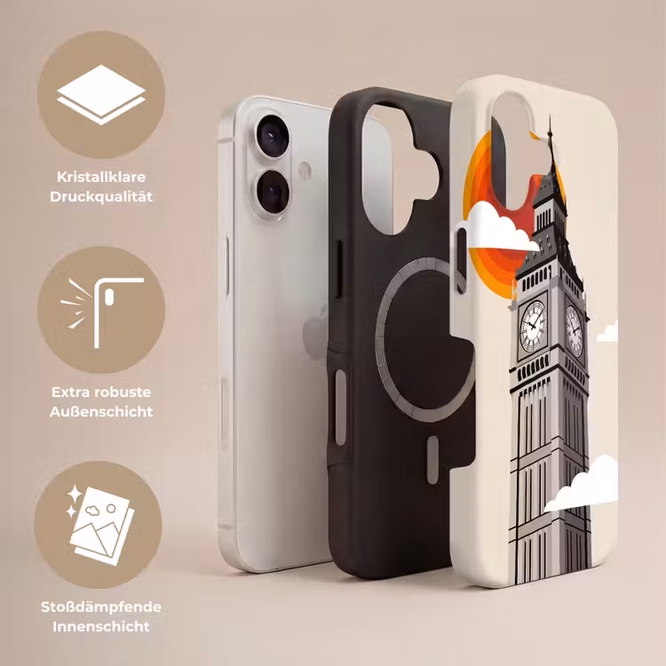 Toren - Klok - Londen - Architectuur - Retro Toughcase MagSafe Apple iPhone 17 klein -USP_Lagen_DE
