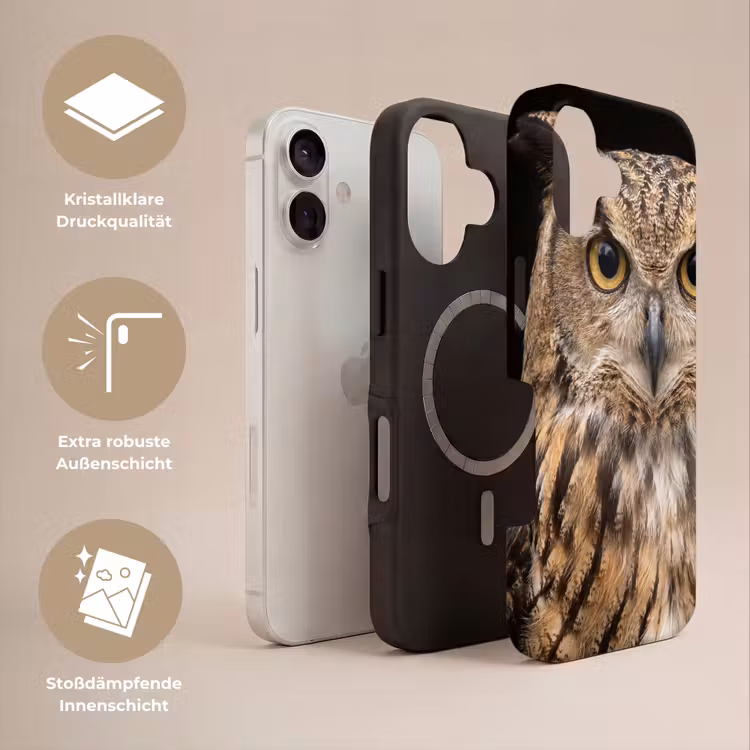 Oehoe - Uil - Portret - Bruin Toughcase MagSafe Apple iPhone 17 klein -USP_Lagen_DE