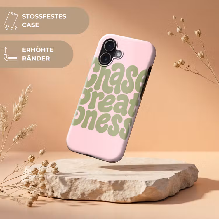 Chase greatness - Groen - Roze - Retro Toughcase MagSafe Apple iPhone 17 klein -USP_RandenV_DE
