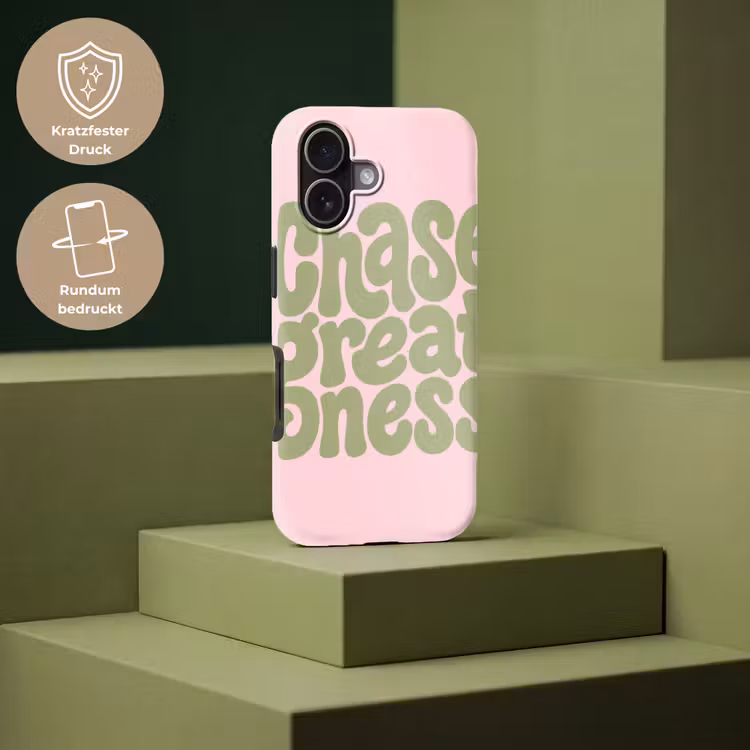 Chase greatness - Groen - Roze - Retro Toughcase MagSafe Apple iPhone 17 klein -USP_PrintM_DE
