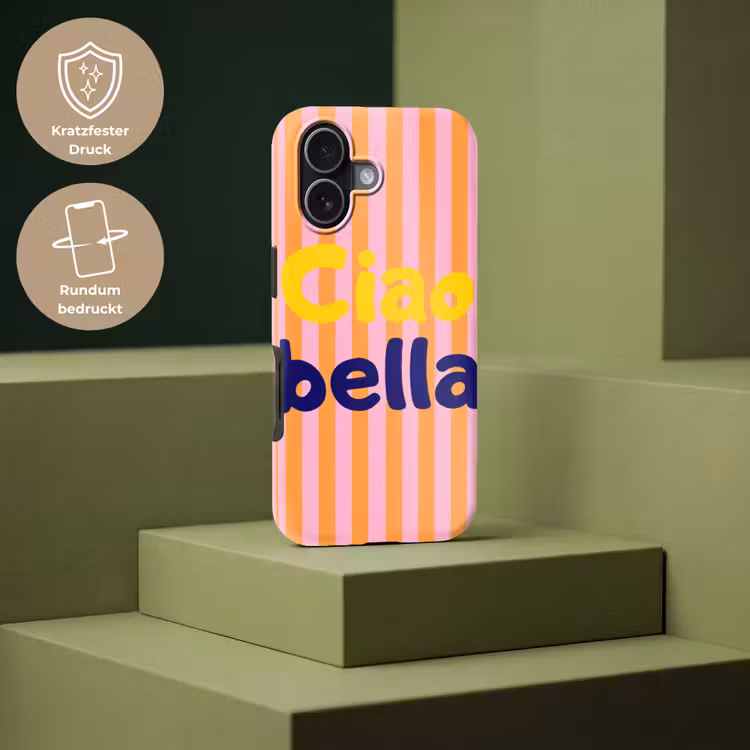 Verticaal - Strepen - Oranje - Ciao bella Toughcase MagSafe Apple iPhone 17 klein -USP_PrintM_DE