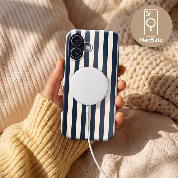 Verticale strepen - Blauw - Crème Toughcase MagSafe Apple iPhone 17 klein 1017 -USP_MagsafeV