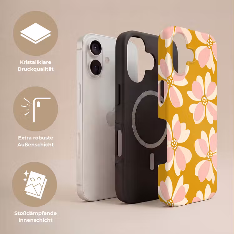 Vintage - Bloemen - Okergeel Toughcase MagSafe Apple iPhone 17 klein 1017 -USP_Lagen_DE