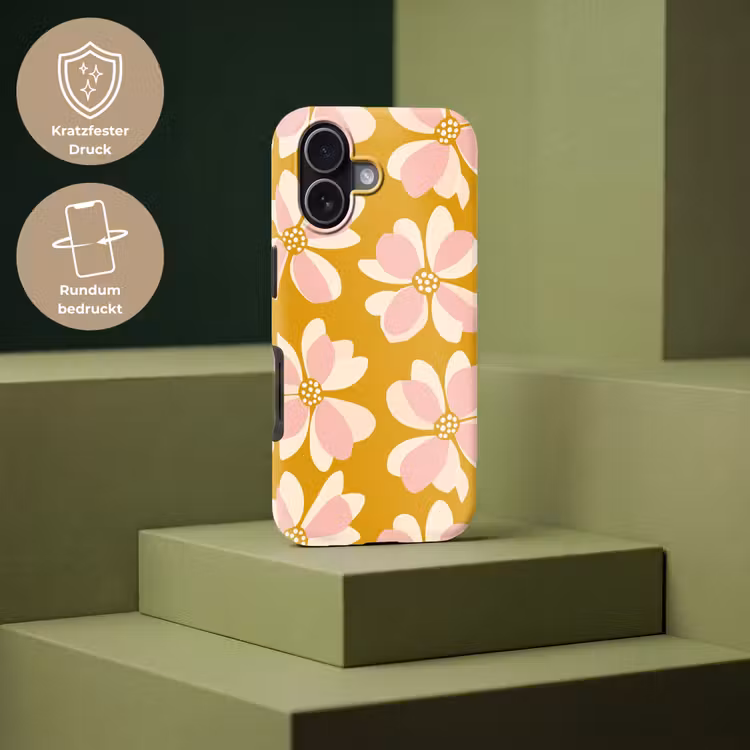 Vintage - Bloemen - Okergeel Toughcase MagSafe Apple iPhone 17 klein 1017 -USP_PrintM_DE