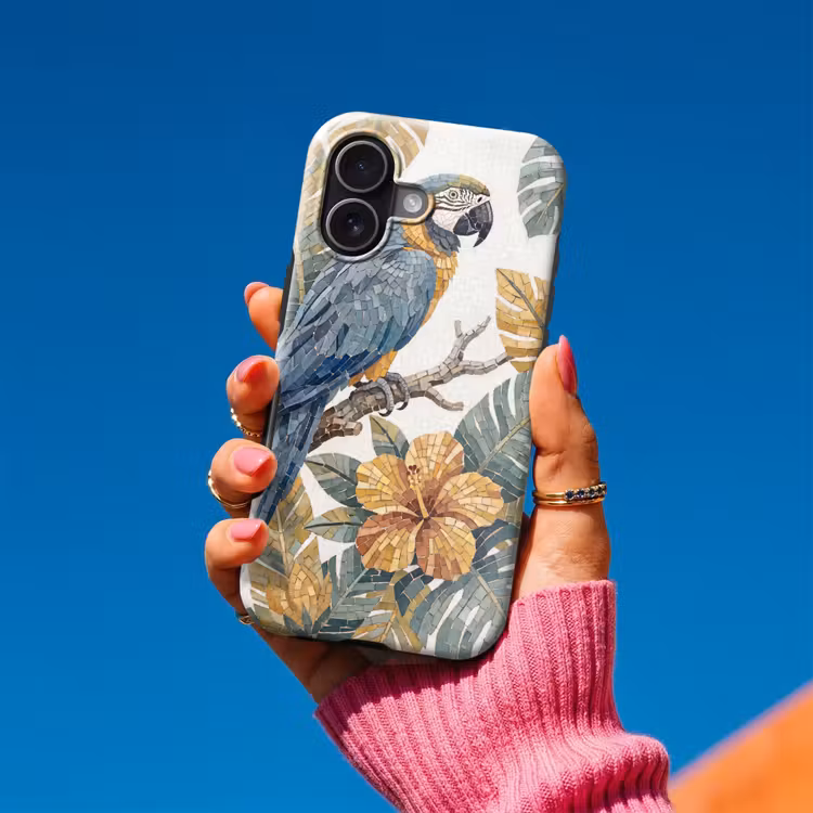 Vogel - Tak - Natuur - Mozaïek - Blauw Toughcase MagSafe Apple iPhone 17 klein -Sfeer1V