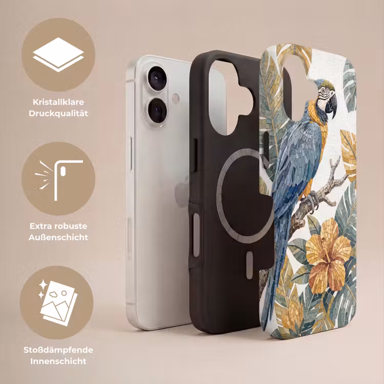 Vogel - Tak - Natuur - Mozaïek - Blauw Toughcase MagSafe Apple iPhone 17 klein -USP_Lagen_DE
