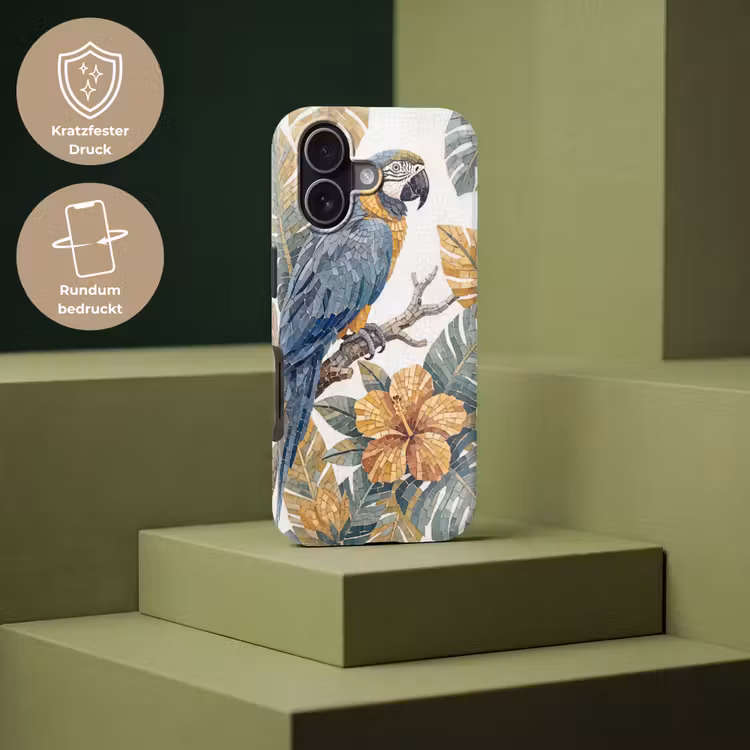 Vogel - Tak - Natuur - Mozaïek - Blauw Toughcase MagSafe Apple iPhone 17 klein -USP_PrintM_DE