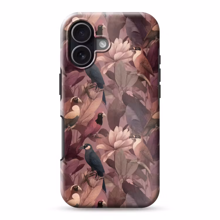 Vogels - Bladeren - Roze Toughcase MagSafe Apple iPhone 17 klein 1017 -3d