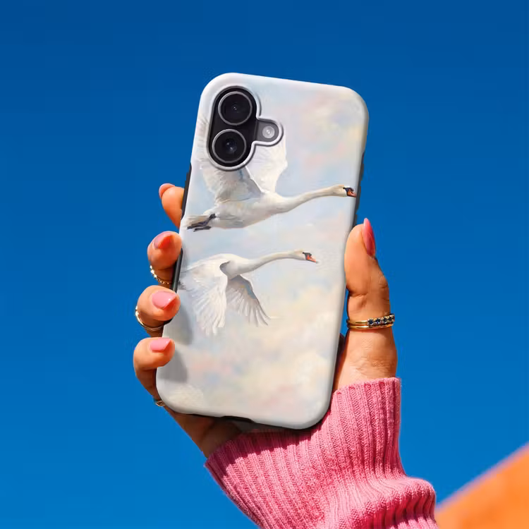 Vogel - Vliegend - Lucht - Modern - Pastel Toughcase MagSafe Apple iPhone 17 klein -Sfeer1V