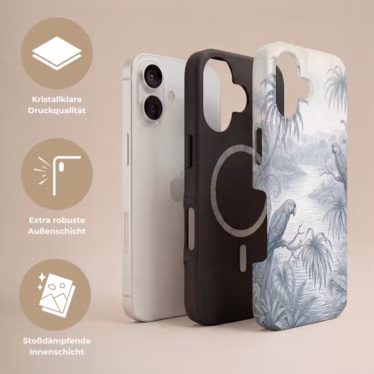 Vogel - Rivier - Tropisch - Illustratie - Blauw Toughcase MagSafe Apple iPhone 17 klein -USP_Lagen_DE