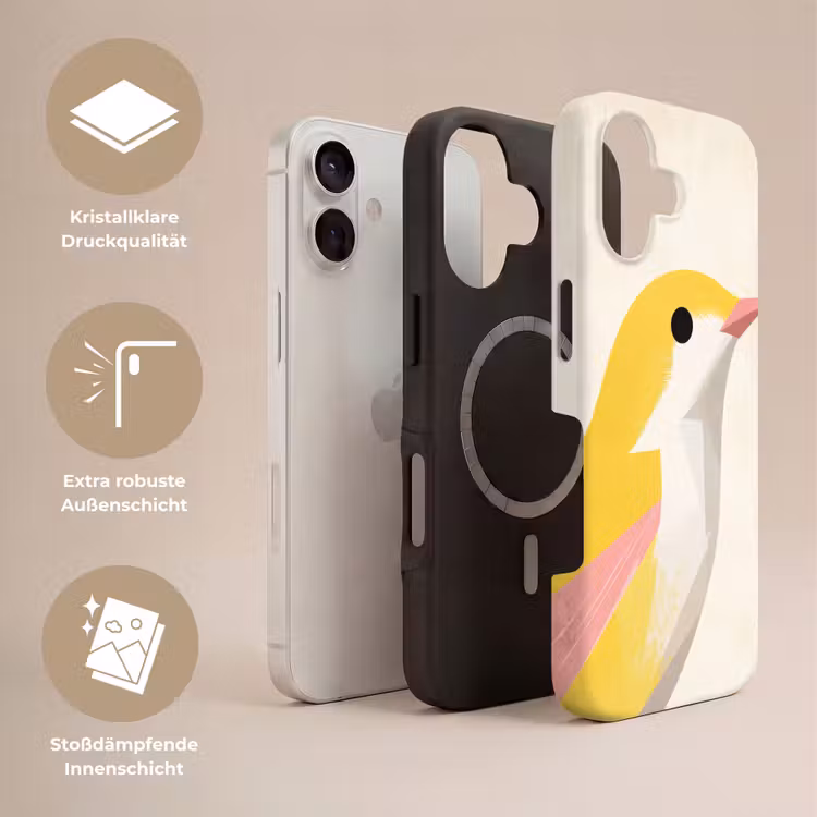 Vogel - Minimalistisch - Geel Toughcase MagSafe Apple iPhone 17 klein -USP_Lagen_DE