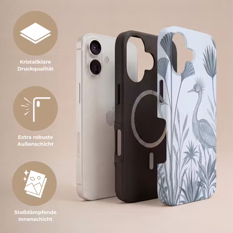 Vogel - Tropisch - Illustratie - Blauwgrijs - Natuur Toughcase MagSafe Apple iPhone 17 klein -USP_Lagen_DE