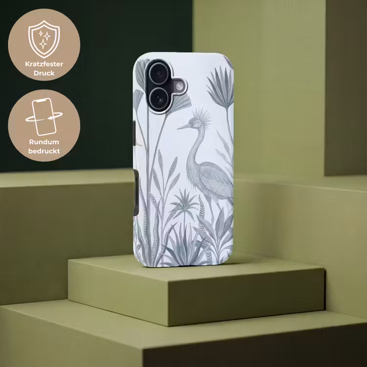 Vogel - Tropisch - Illustratie - Blauwgrijs - Natuur Toughcase MagSafe Apple iPhone 17 klein -USP_PrintM_DE