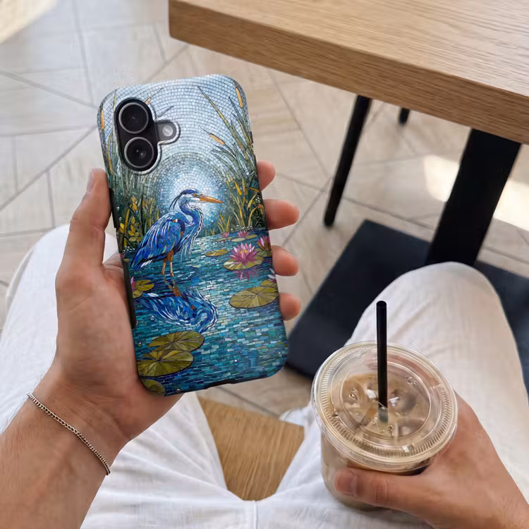 Vogel - Water - Natuur - Abstract - Blauw Toughcase MagSafe Apple iPhone 17 klein -Sfeer1M