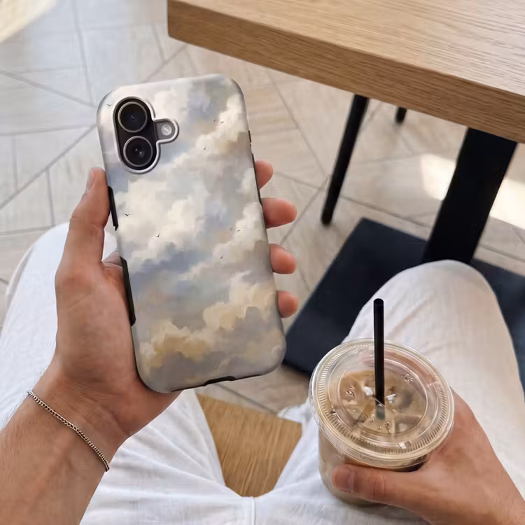 Vogel - Wolken - Natuur - Modern - Grijs Toughcase MagSafe Apple iPhone 17 klein -Sfeer1M