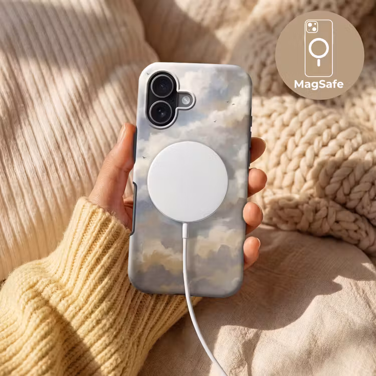 Vogel - Wolken - Natuur - Modern - Grijs Toughcase MagSafe Apple iPhone 17 klein -USP_MagsafeV