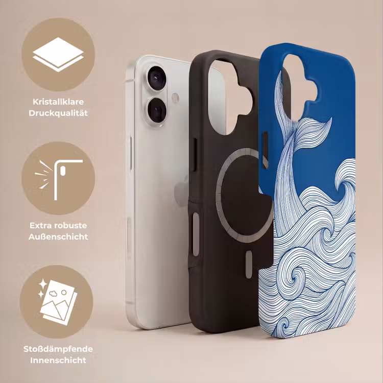 Walvis - Staart - Golven - Lijntekening - Blauw Toughcase MagSafe Apple iPhone 17 klein -USP_Lagen_DE