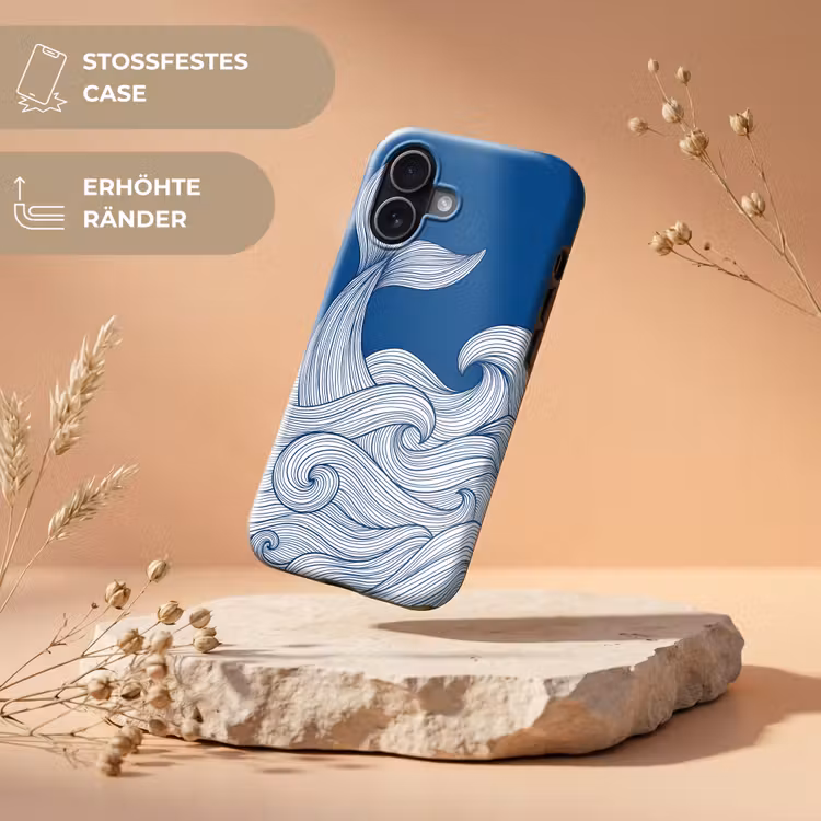Walvis - Staart - Golven - Lijntekening - Blauw Toughcase MagSafe Apple iPhone 17 klein -USP_RandenV_DE