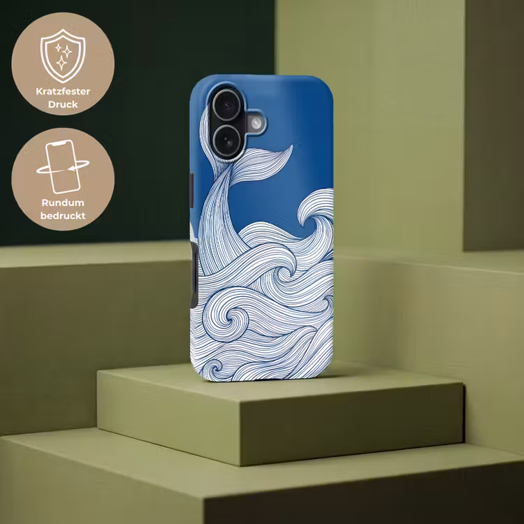 Walvis - Staart - Golven - Lijntekening - Blauw Toughcase MagSafe Apple iPhone 17 klein -USP_PrintM_DE