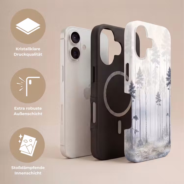 Bos - Bomen - Mist - Natuur - Illustratie - Grijs Toughcase MagSafe Apple iPhone 17 klein -USP_Lagen_DE