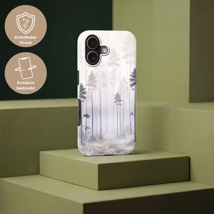 Bos - Bomen - Mist - Natuur - Illustratie - Grijs Toughcase MagSafe Apple iPhone 17 klein -USP_PrintM_DE