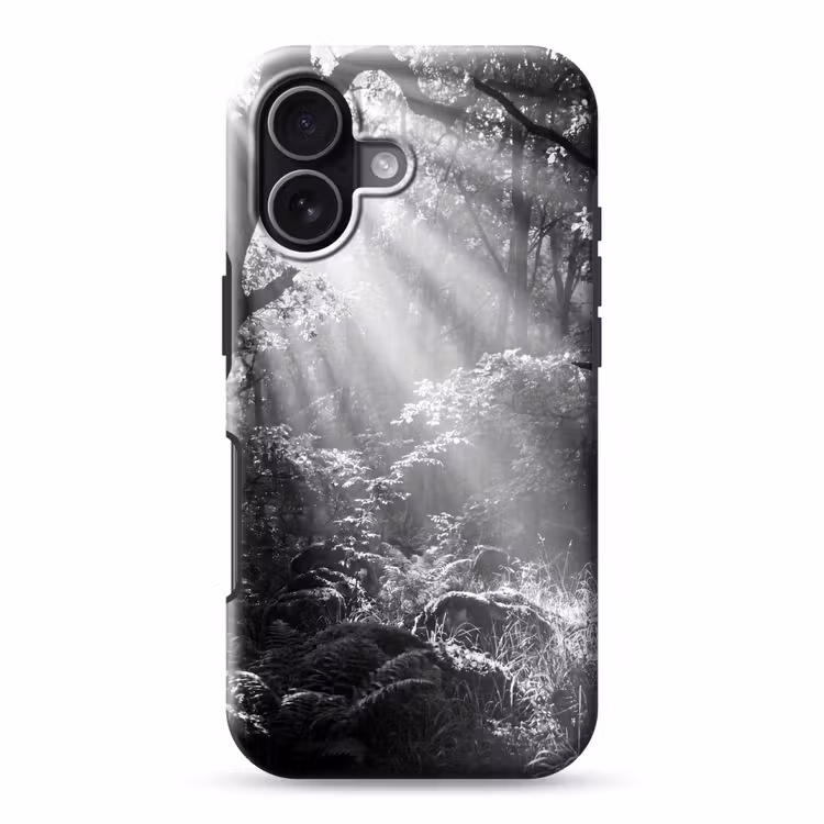 Bos - Lichtstralen - Natuur - Zwart-wit Toughcase MagSafe Apple iPhone 17 klein -3d