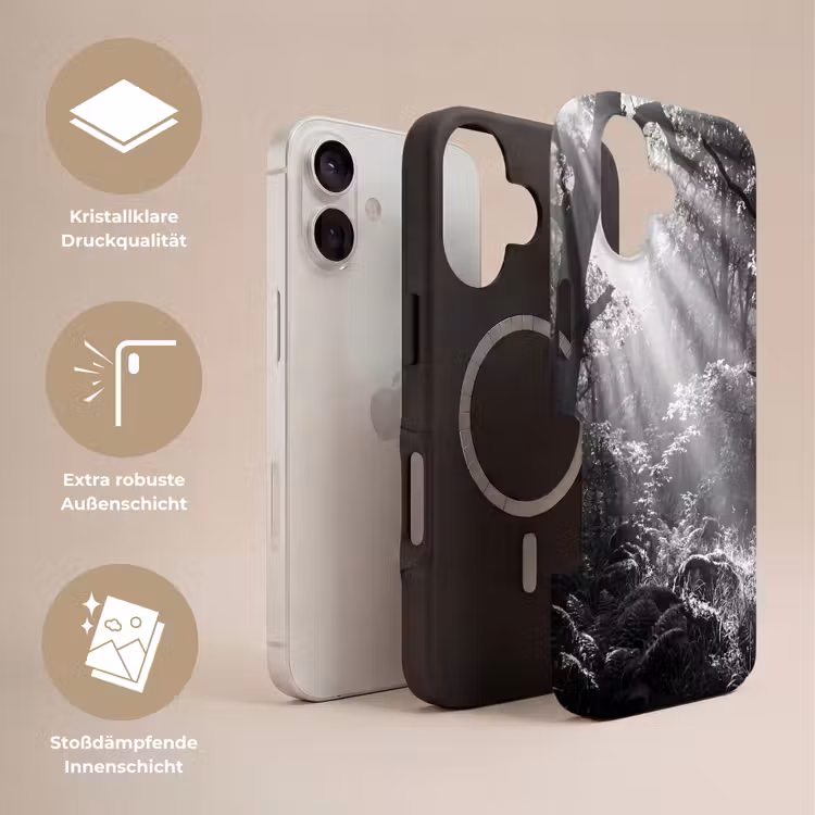 Bos - Lichtstralen - Natuur - Zwart-wit Toughcase MagSafe Apple iPhone 17 klein -USP_Lagen_DE