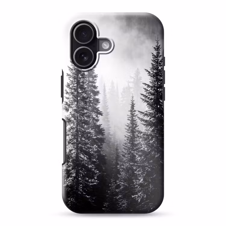 Bos - Mist - Winter - Monochroom - Natuur Toughcase MagSafe Apple iPhone 17 klein -3d