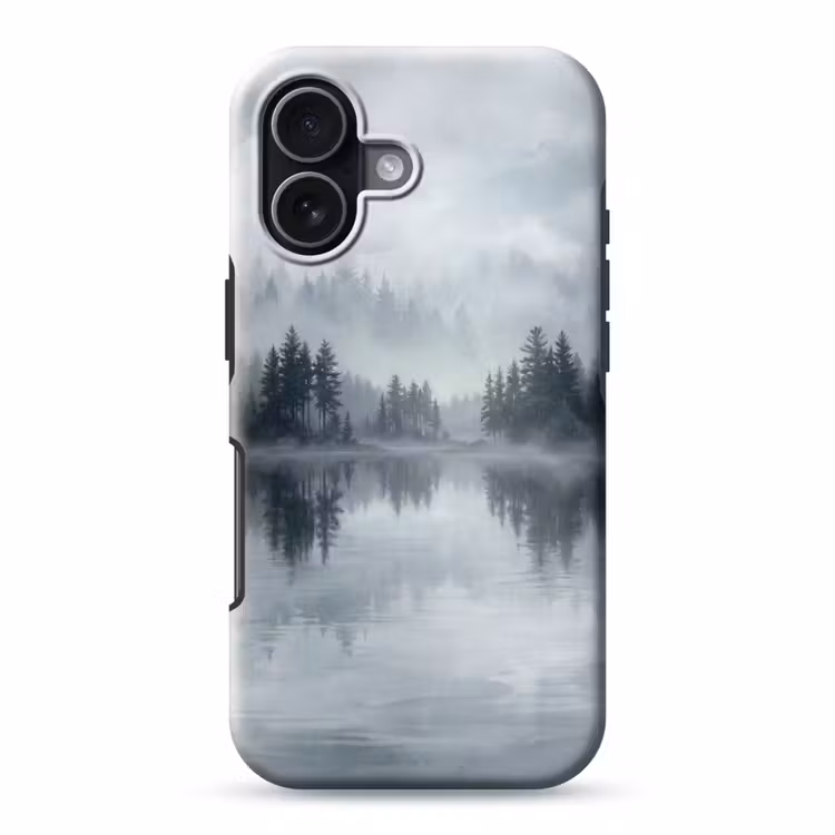 Bos - Meer - Mist - Natuur - Grijs Toughcase MagSafe Apple iPhone 17 klein -3d