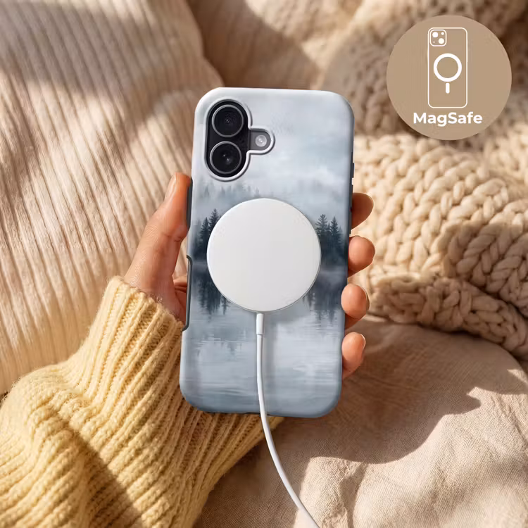 Bos - Meer - Mist - Natuur - Grijs Toughcase MagSafe Apple iPhone 17 klein -USP_MagsafeV