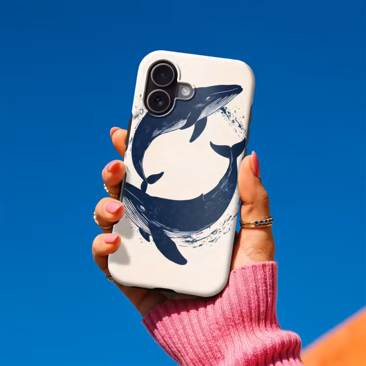 Walvissen - Spetters - Cirkel - Donkerblauw Toughcase MagSafe Apple iPhone 17 klein -Sfeer1V