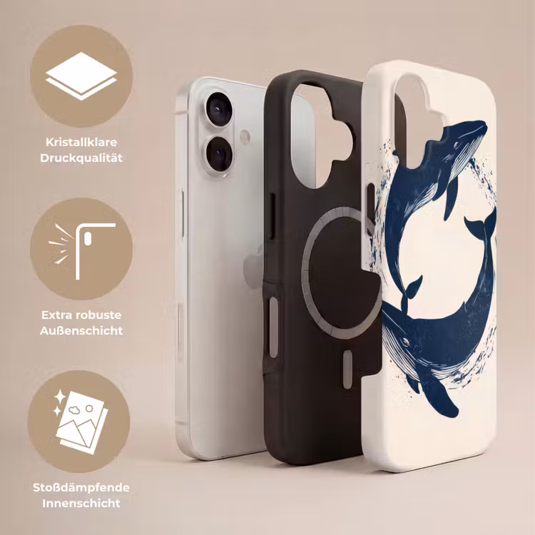 Walvissen - Spetters - Cirkel - Donkerblauw Toughcase MagSafe Apple iPhone 17 klein -USP_Lagen_DE