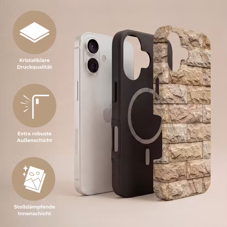 Muur - Steen - Ruw - Textuur - Beige Toughcase MagSafe Apple iPhone 17 klein -USP_Lagen_DE