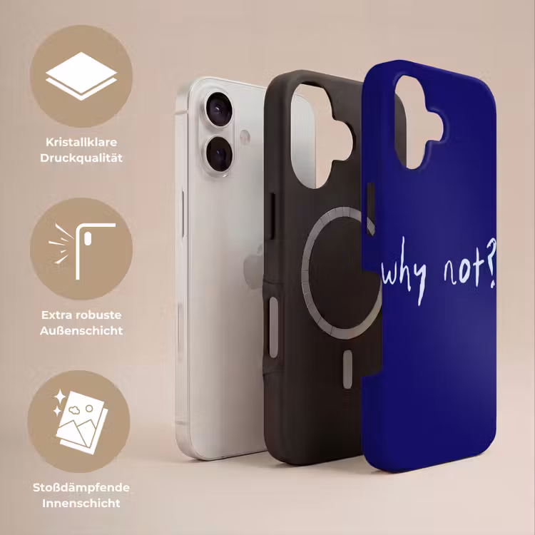 Why not - Blauw - Handgeschreven Toughcase MagSafe Apple iPhone 17 klein -USP_Lagen_DE