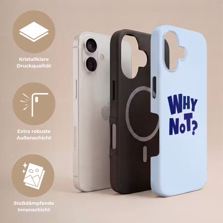 Why not - Blauw - Licht blauw - Quote Toughcase MagSafe Apple iPhone 17 klein -USP_Lagen_DE