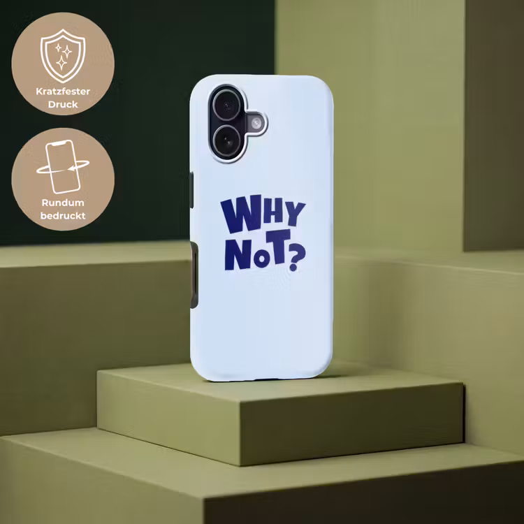 Why not - Blauw - Licht blauw - Quote Toughcase MagSafe Apple iPhone 17 klein -USP_PrintM_DE