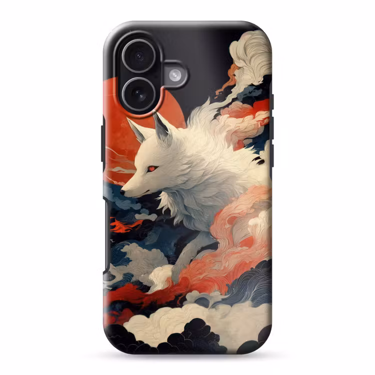Witte vos - wolken - maan Toughcase MagSafe Apple iPhone 17 klein -3d
