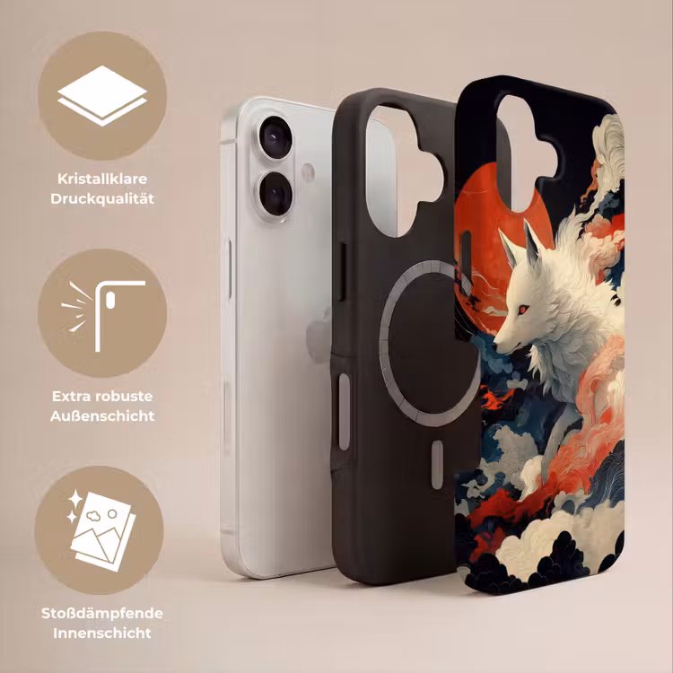 Witte vos - wolken - maan Toughcase MagSafe Apple iPhone 17 klein -USP_Lagen_DE