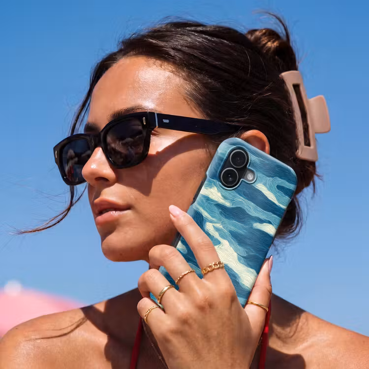 Golven - Abstract - Patroon - Blauw - Wit Toughcase MagSafe Apple iPhone 17 klein 1017 -Sfeer2V