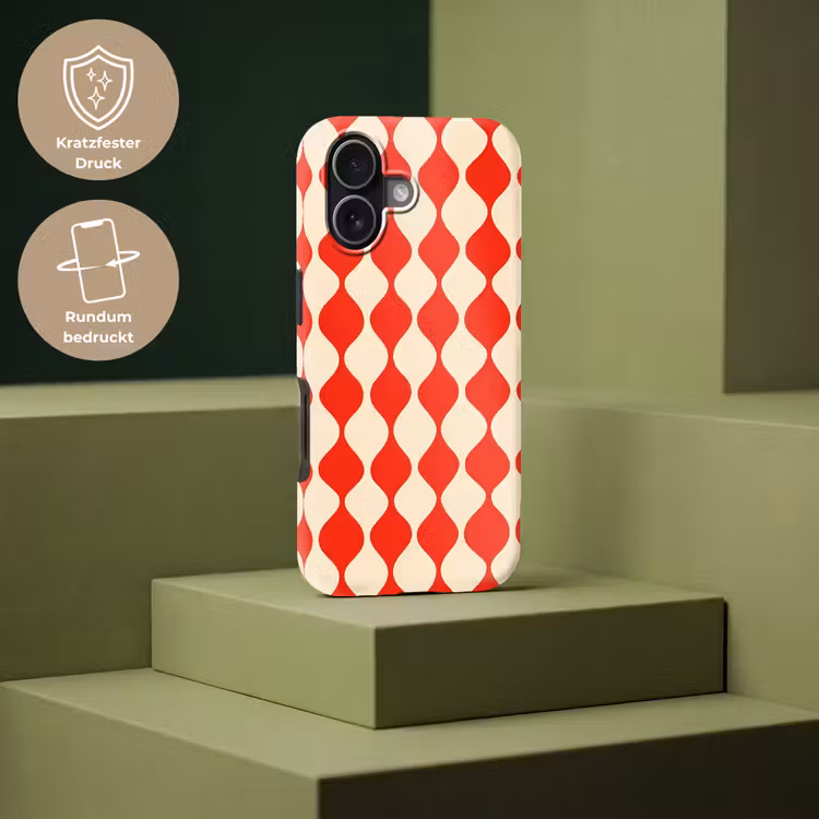 Golvend patroon - Retro - Rood - Beige Toughcase MagSafe Apple iPhone 17 klein 1017 -USP_PrintM_DE