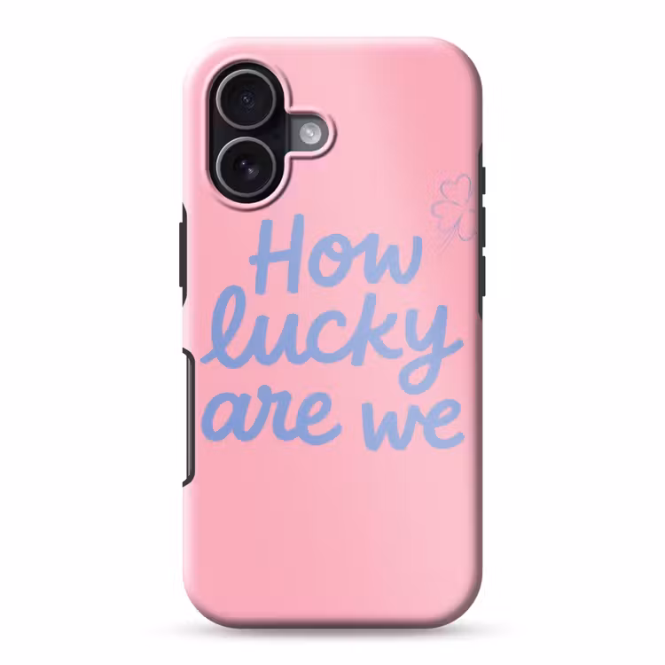 How lucky are we - Klavervier - Roze - Blauw Toughcase MagSafe Apple iPhone 17 klein -3d