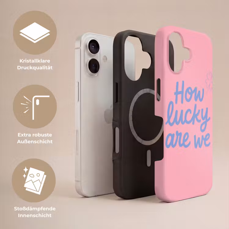 How lucky are we - Klavervier - Roze - Blauw Toughcase MagSafe Apple iPhone 17 klein -USP_Lagen_DE