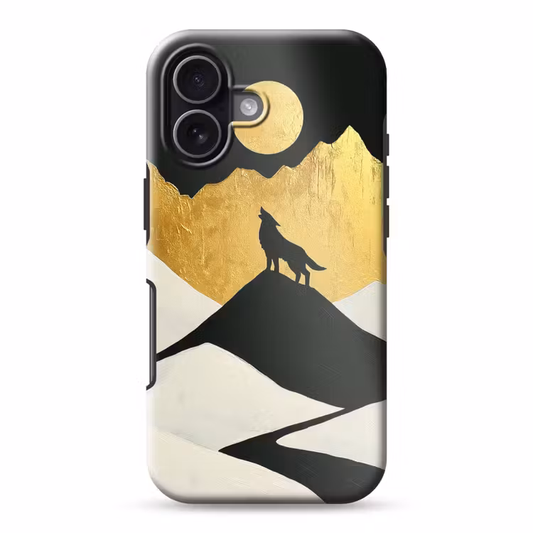 Wolf - Bergen - Maan - Zwart Toughcase MagSafe Apple iPhone 17 klein -3d