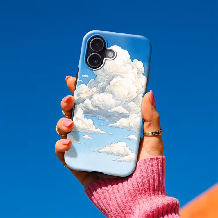 Wolken - Blauwe lucht - Natuur - Modern - Wit Toughcase MagSafe Apple iPhone 17 klein -Sfeer1V