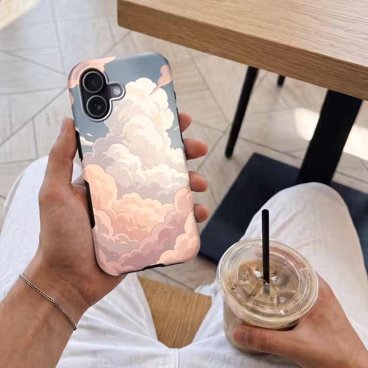 Wolken - Lucht - Natuur - Pastel - Roze Toughcase MagSafe Apple iPhone 17 klein -Sfeer1M